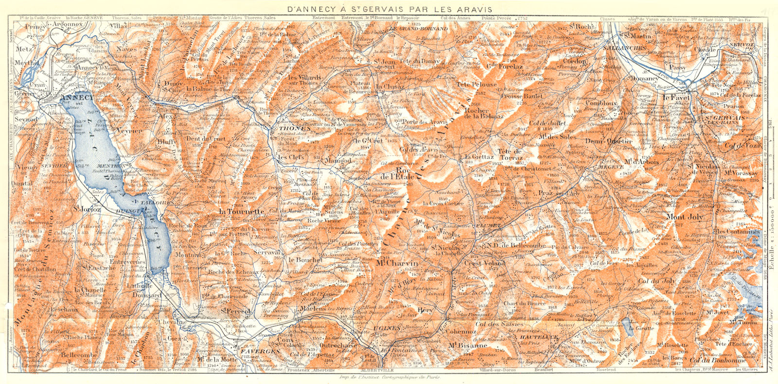 SAVOIE. D'annecy à Stgervais par les Aravis 1925 old vintage map plan chart